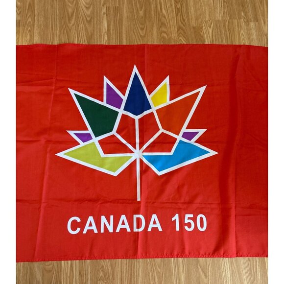 Canada 150 Flag Multicolor Maple Leaf Design & Grommets For Hanging  55" X 33" - Picture 4 of 6